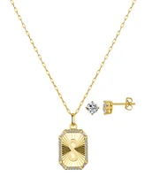 Unwritten Cubic Zirconia Initial Pendant Necklace and Stud Earring Set