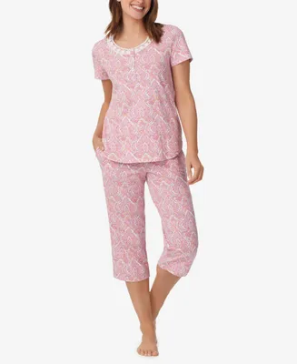 Aria Women's Short Sleeve Top and Capri Pants 2 Piece Pajama Set