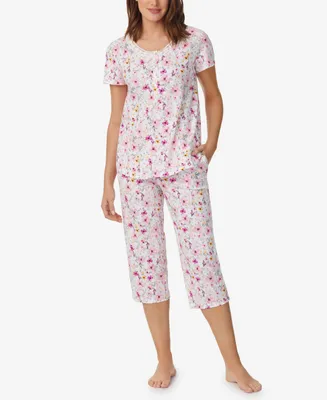 Aria Women's Short Sleeve Top and Capri Pants 2 Piece Pajama Set