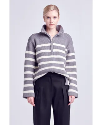 Women's Striped Half-Zip Sweater