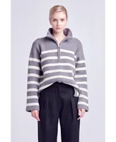 Women's Striped Half-Zip Sweater