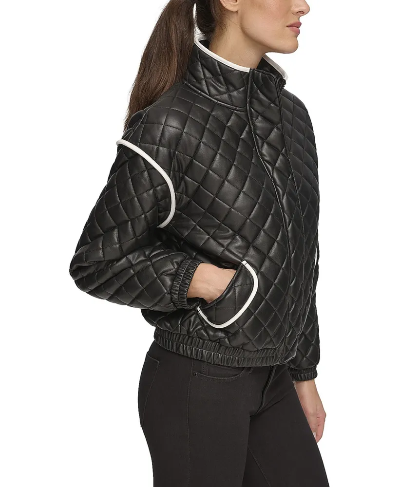 Andrew Marc Sport Women's Quilted Faux Leather Bomber Jacket With Contrast Trim