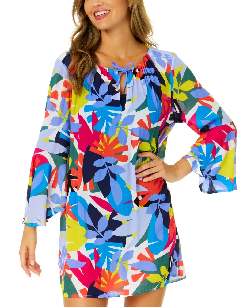 Anne Cole Women's Floral Bell-Sleeve Cover-Up Tunic