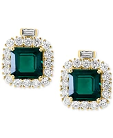 Effy Lab Grown Emerald (5-5/8 ct. t.w.) & Lab Grown Diamond (2-1/10 ct. t.w.) Halo Stud Earrings in 14k Gold