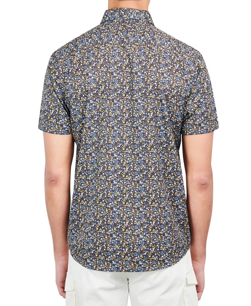 Society of Threads Men's Slim-Fit Performance Stretch Floral Short-Sleeve Button-Down Shirt