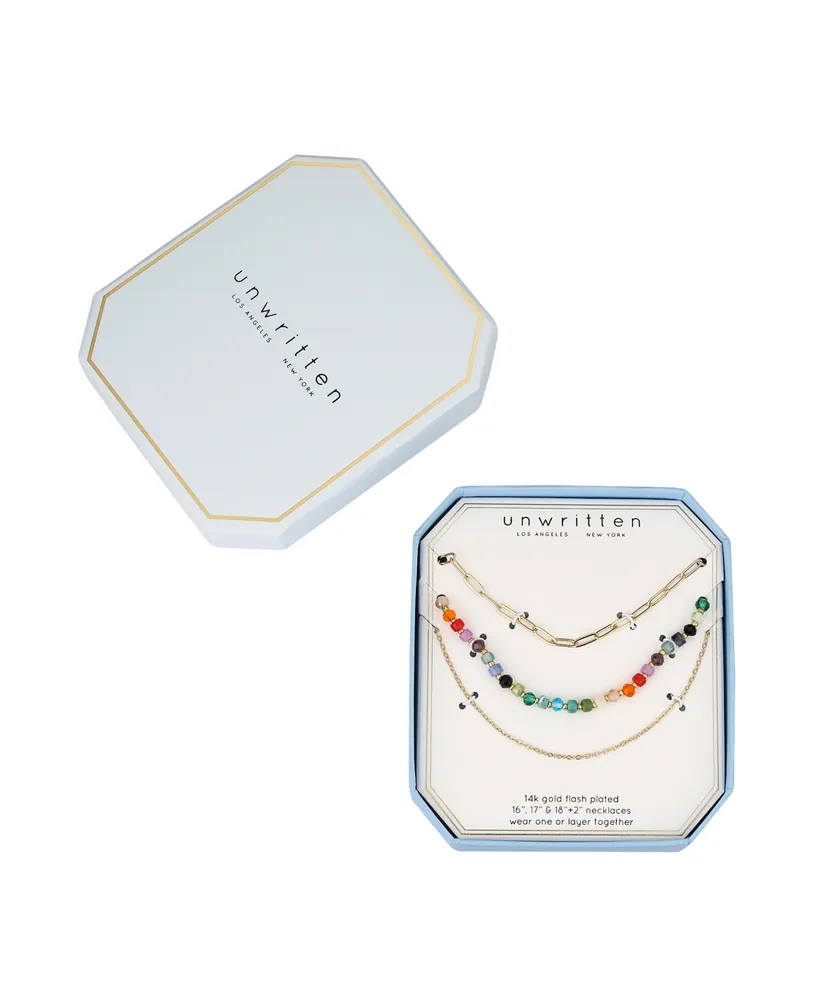 Unwritten Multi Color Crystal Acrylic Bead Layered 3 Piece Necklace Set