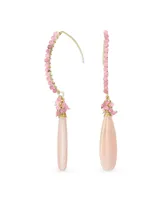 Bling Jewelry Boho Wire Wrap Cluster Bead Accent Linear Elongated Fish Hook Soft Light Pink Natural Tourmaline Long Teardrop Chandelier Dangle Earring