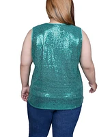 Ny Collection Plus Size Sleeveless Sequined Tank Top with Combo Banding