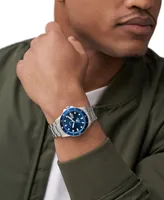 Fossil Men's Blue Dive Three-Hand Date Silver-Tone Stainless Steel Watch 42mm