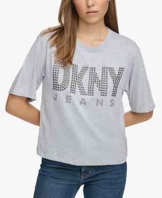 Dkny Jeans Women's Crewneck Embellished-Logo T-Shirt