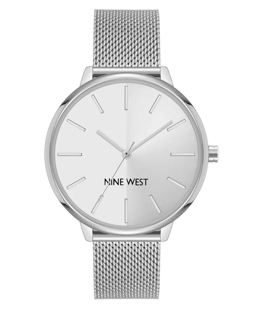 Nine West Women's Quartz Silver-Tone Stainless Steel Mesh Band Watch, 40mm