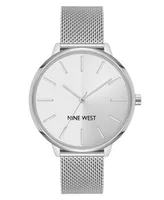 Nine West Women's Quartz Silver-Tone Stainless Steel Mesh Band Watch, 40mm