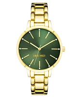 Nine West Women's Quartz Gold-Tone Alloy Link Bracelet Watch, 36mm - Green, Gold