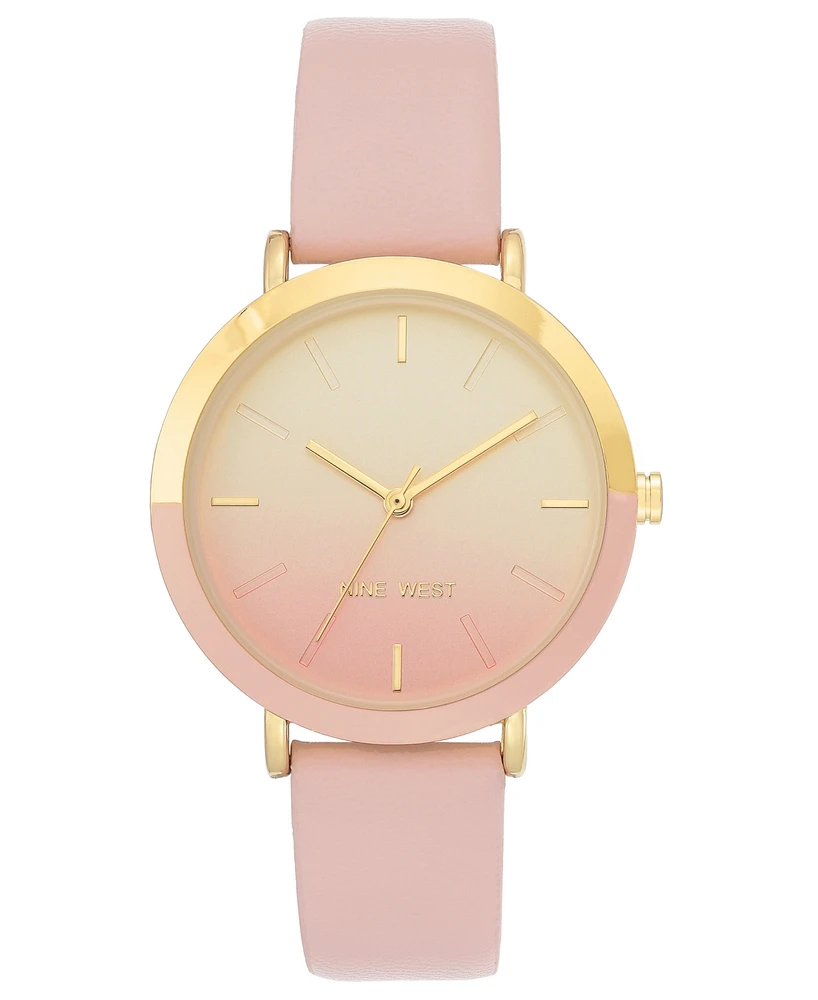 Nine West Women's Quartz Pink Faux Leather Band Watch, 36mm - Pink, Gold