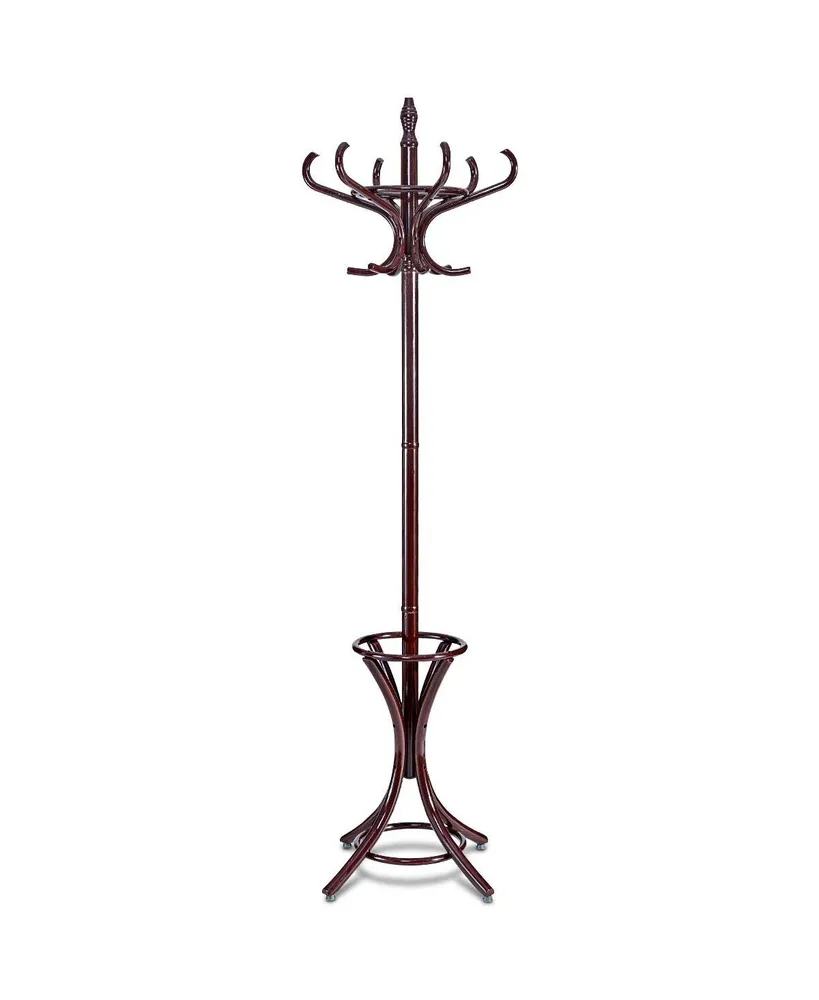 Wood Standing Hat Coat Rack with Umbrella Stand