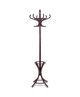 Wood Standing Hat Coat Rack with Umbrella Stand