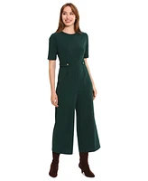 London Times Women's Tab-Waist Cropped Jumpsuit