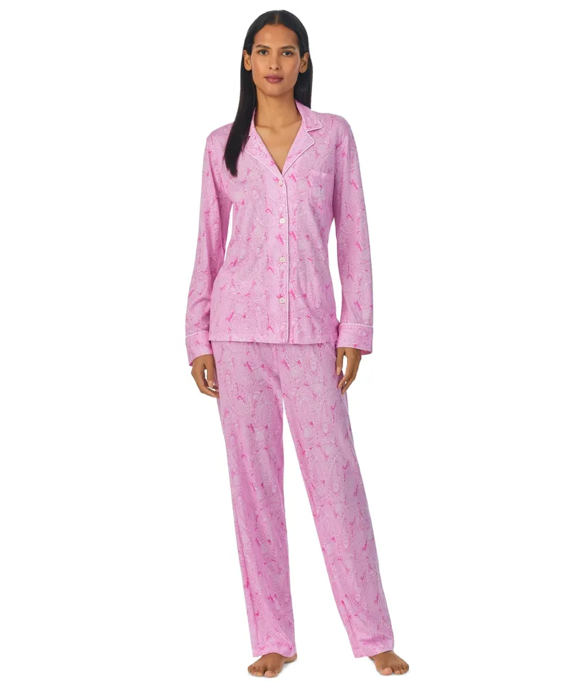 Lauren Ralph Lauren Women's Paisley Knit Long-Sleeve Top and Pajama Pants  Set