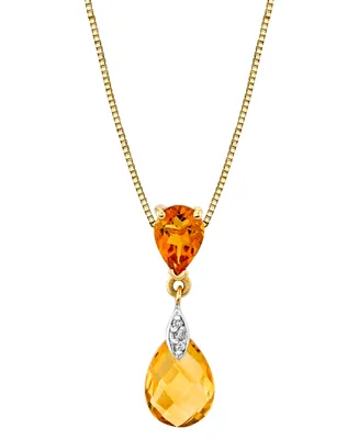 Citrine (2-1/4 ct. t.w.) & Diamond Accent Pear & Briolette Double Drop 18" Pendant Necklace in 14k Gold