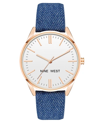 Nine West Women's Quartz Blue Faux Leather Band Watch, 36mm