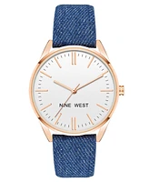 Nine West Women's Quartz Blue Faux Leather Band Watch, 36mm