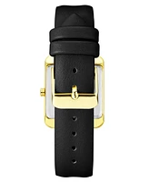 Nine West Women's Quartz Square Black Faux Leather Band Watch, 29mm - Black, Silver-Tone, Gold