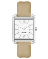 Nine West Women's Quartz Square Tan Faux Leather Band Watch, 29mm - Tan, Silver