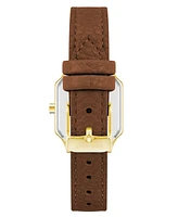 Nine West Women's Quartz Square Brown Faux Leather Band Watch, 27mm - Brown, Gold