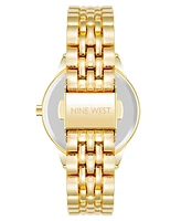 Nine West Women's Quartz Gold-Tone Alloy Link Bracelet Watch, 34mm - Green, Gold