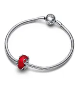 Pandora Sterling Silver Frosted Red Murano Glass Hearts Charm