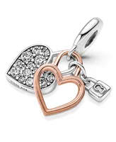 Pandora Cubic Zirconia Heart Padlock Double Dangle Charm