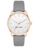 Nine West Women's Quartz Gray Faux Leather Band Watch, 36mm - Gray, Rose Gold