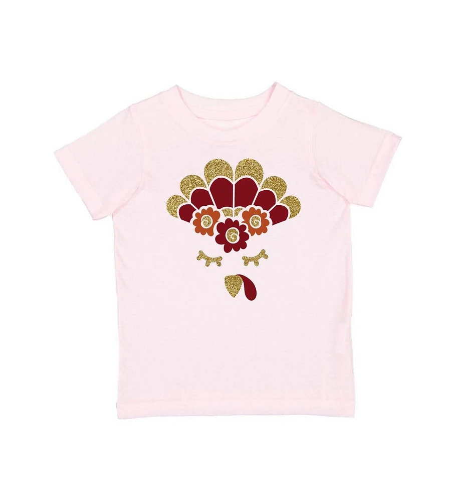 Little and Big Girls Turkey Flower Crown Thanksgiving Short Sleeve T-Shirt