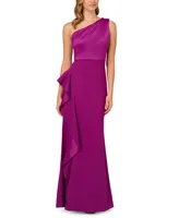 Adrianna Papell One-Shoulder Satin-Trim Draped Gown