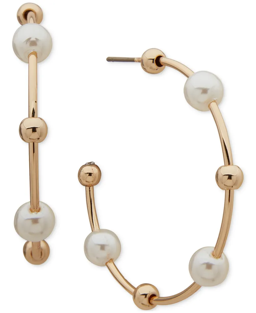 Anne Klein Gold-Tone & Imitation Pearl Beaded C-Hoop Earrings