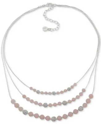 Anne Klein Silver-Tone Stone Bead & Pave Fireball Layered Necklace, 16" + 3" extender