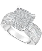 Diamond Princess-Cut Halo Cluster Ring (1 ct. t.w.) in 14k White Gold