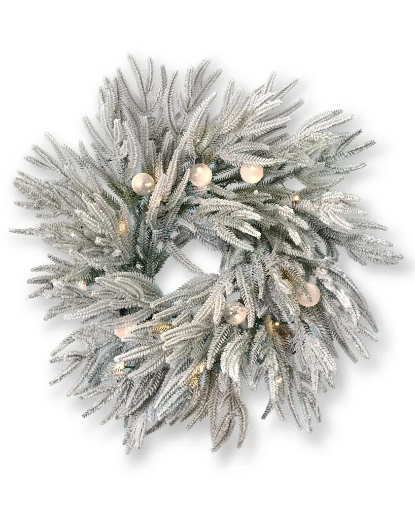 Seasonal Frosted Acadia 24" Flocked Polyethylene Polyvinyl Chloride Wreath 50 Bo Lights 400 Tips, Color Changing Bo Led