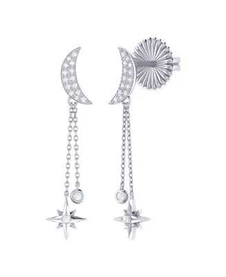 LuvMyJewelry Moonlit Drop Star Design Sterling Silver Diamond Women Earring