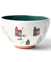 Coton Colors Christmas in the Village Scene 9" Footed Bowl