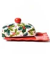 Coton Colors Balsam and Berry Holly Ruffle Domed Butter Dish