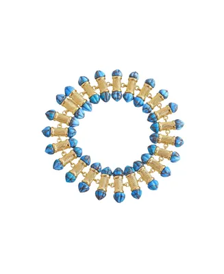 LuvMyJewelry Twisted Rays Design Turquoise Gemstone Yellow Gold Plated Silver Women Bracelet