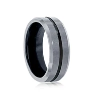 Matte & Polished Silver and Black Stripe Tungsten Ring