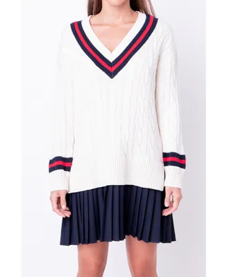 Women's Cable Knit Pleated Sweater Dress