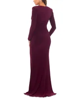 Xscape Women's Long-Sleeve V-Neck Ruched Dress