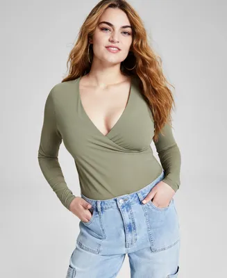 And Now This Women's Surplice Double-Layered Long-Sleeve Bodysuit, Created for Macy's