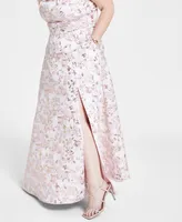 B Darlin Trendy Plus Metallic-Jacquard Sleeveless Gown - off