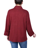 Ny Collection Women's Long Sleeve Shawl Collar Top with Pockets