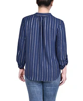 Ny Collection Women's Long Sleeve Foil Striped Blouse