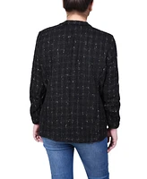 Ny Collection Petite Long Sleeve Single Button Tweed Blazer